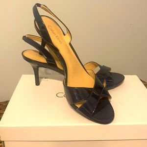 Navy Patent Leather Sling-backs